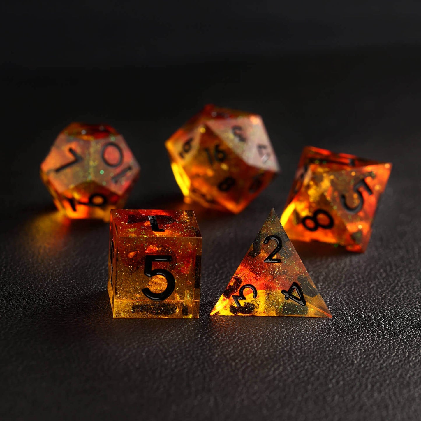 Orange Red Sharp-Edge DND Dice Set