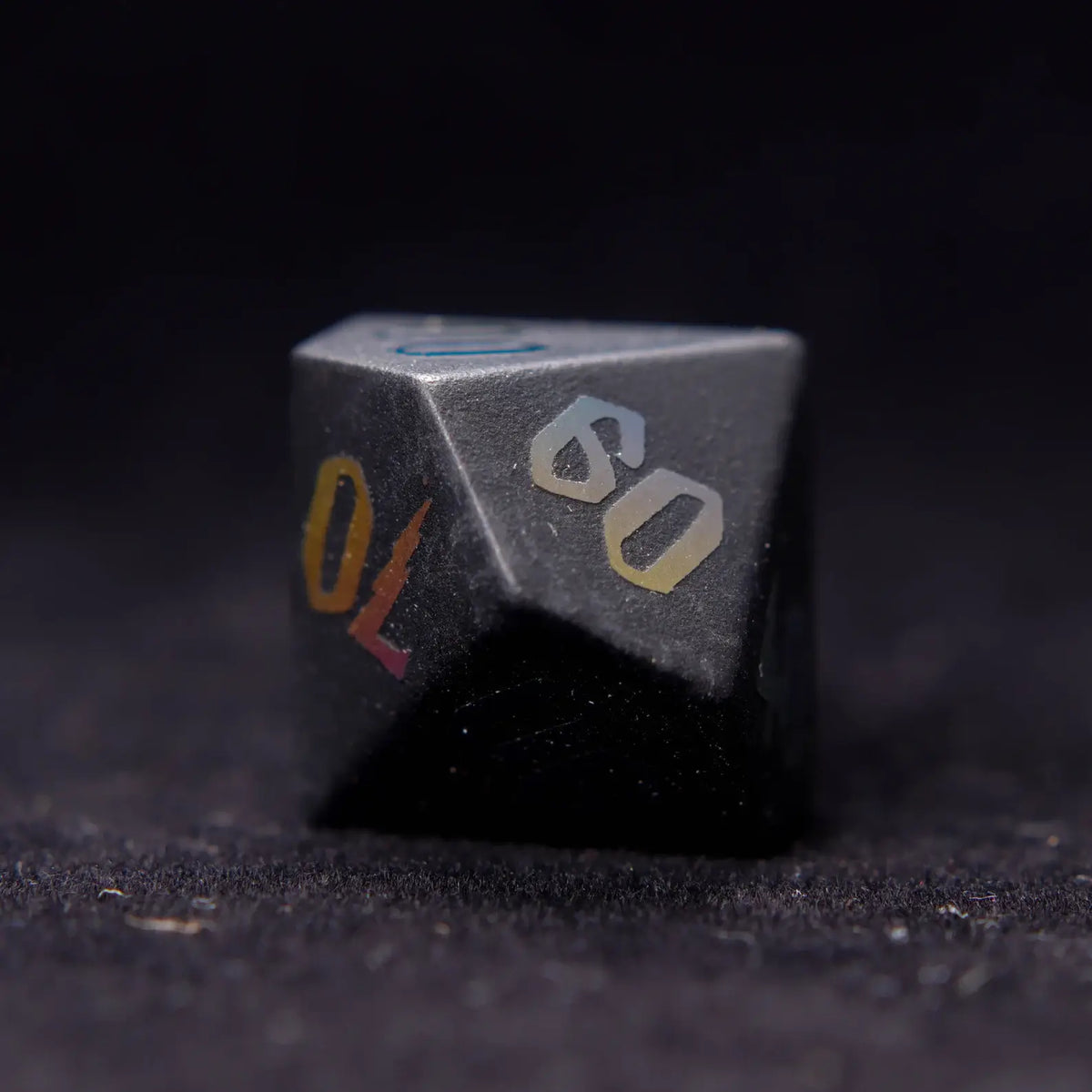 A beautiful Black Obsidian D10 Lightning die, showcasing smooth surfaces and dynamic lightning details, ideal for role-playing games.