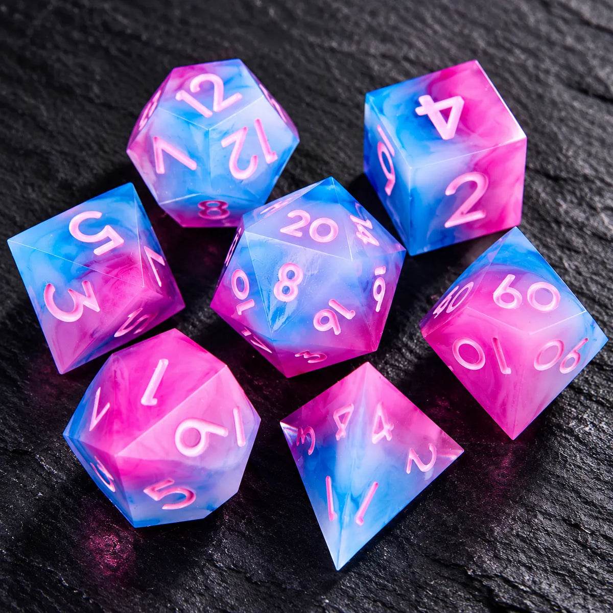 Blue Pink Sharp Edge Resin Dice Set
