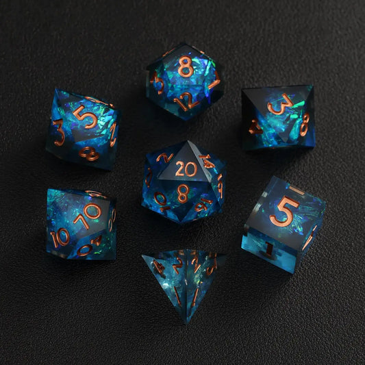 The Ultimate DND Gift presentation: Blue Lightning Dice shown