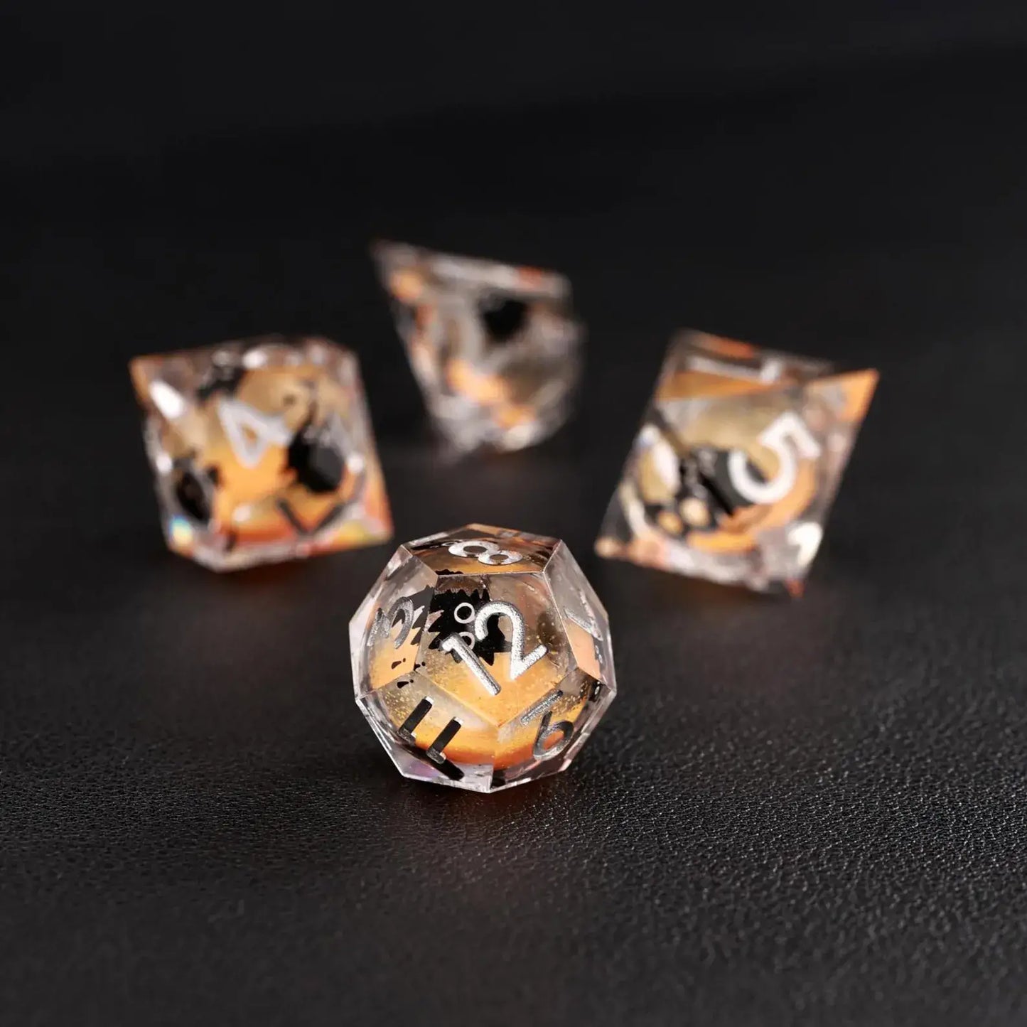 Dice held in a hand, showing the dynamic Liquid Core Dice interior and the subtle animal dice graphic.