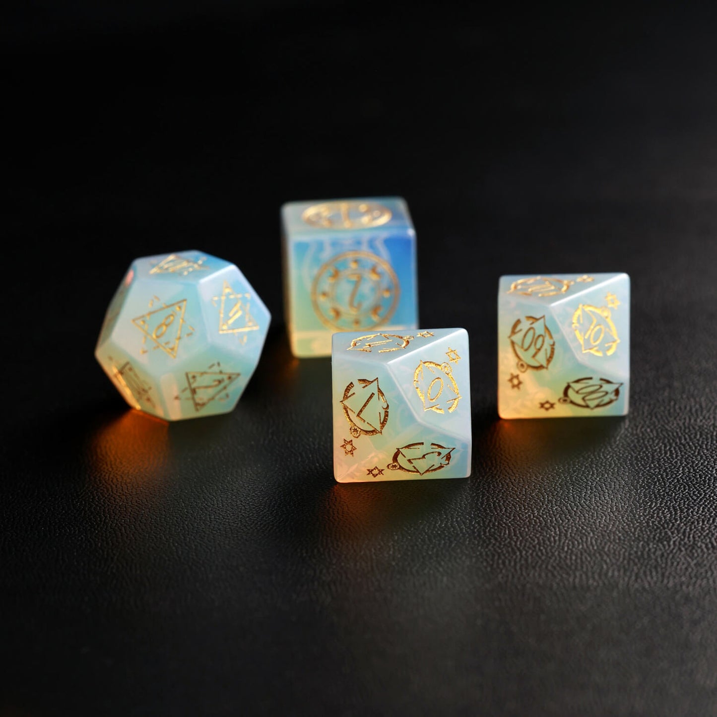 Green D&D Opalite Gemstone Engraved Dice Set