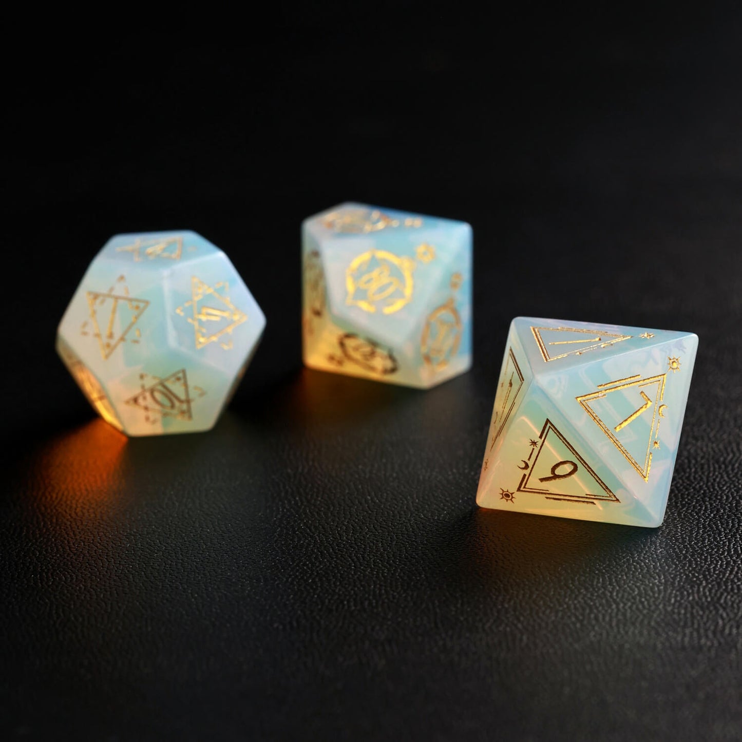 Green D&D Opalite Gemstone Engraved Dice Set