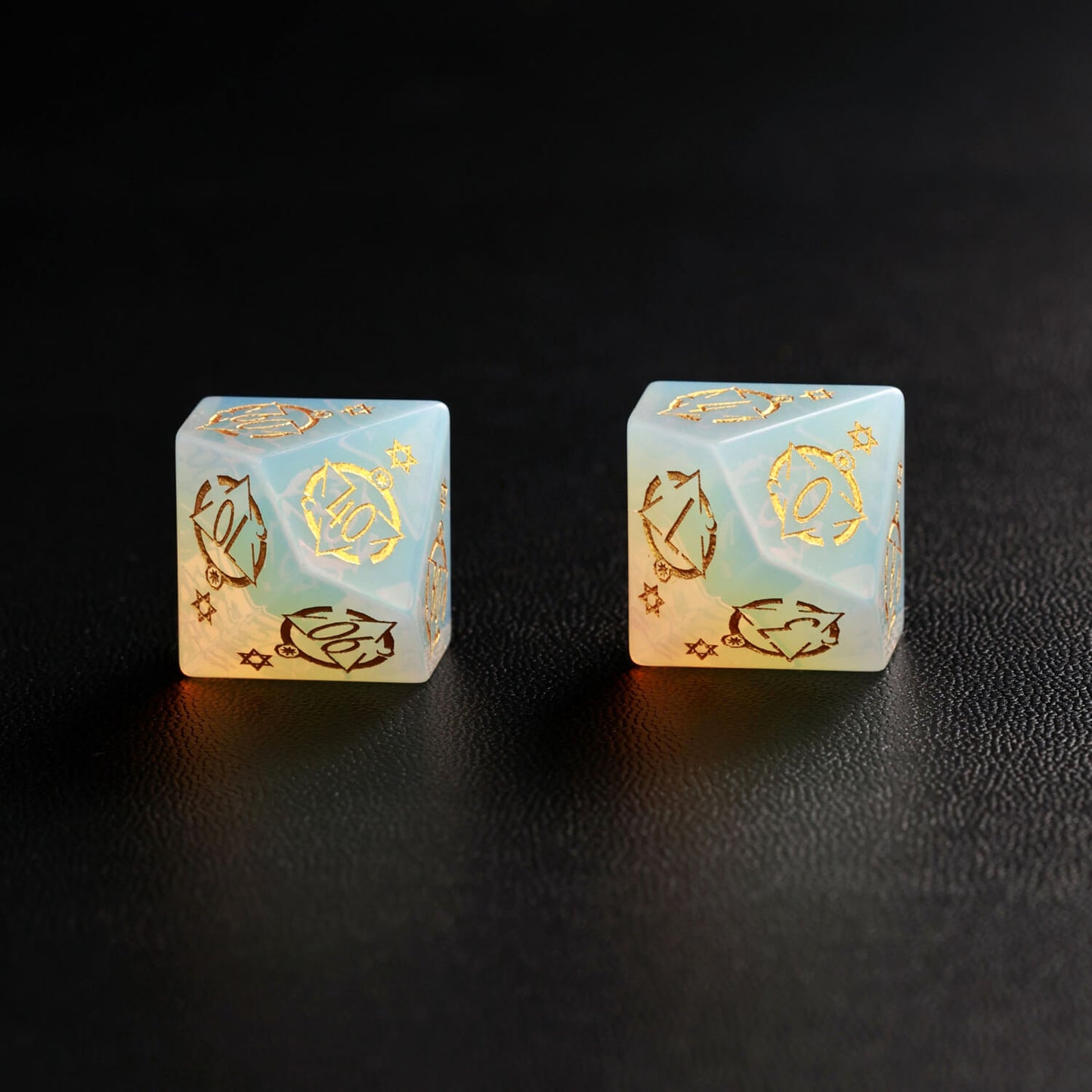 Green D&D Opalite Gemstone Engraved Dice Set