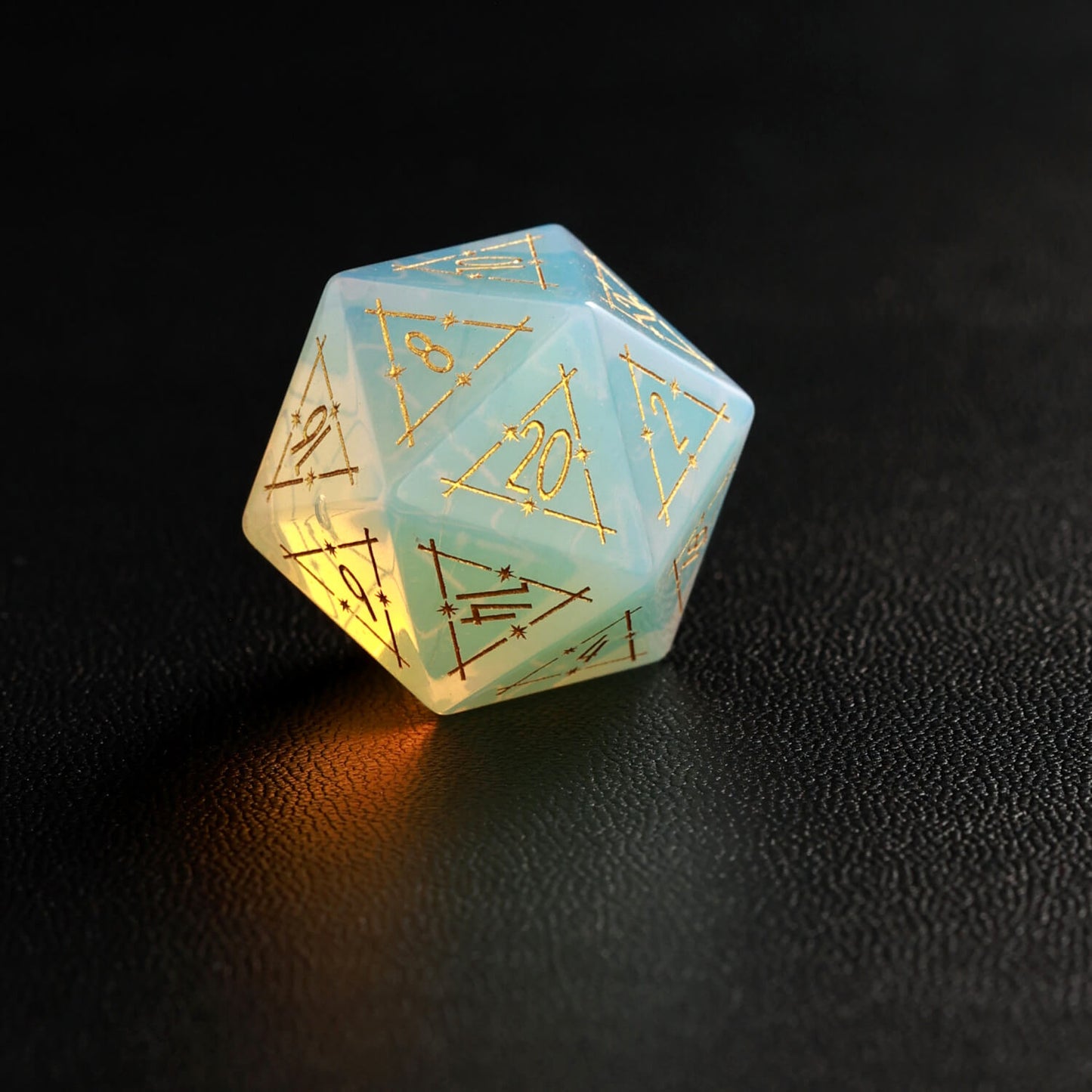 Green D&D Opalite Gemstone Engraved Dice Set