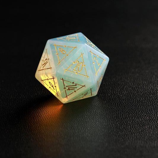 Green D&D Opalite Gemstone Engraved Dice Set