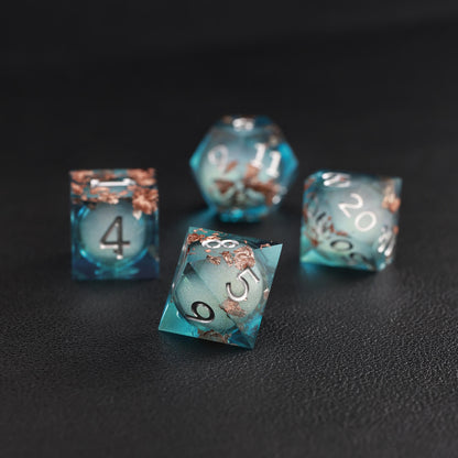 Blue Copper Foil Liquid Core D8 resin dice for precise DND rolls and tabletop games