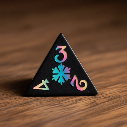 Black Obsidian Crown Gemstone DND Dice Sets are neatly arranged on a dark walnut tabletop.