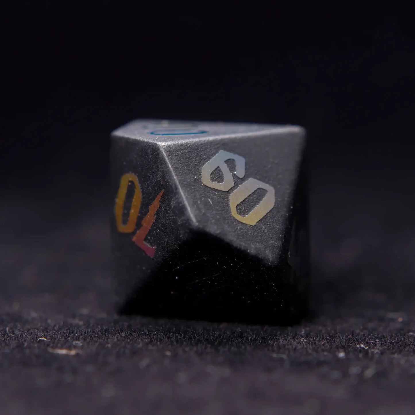 A beautiful Black Obsidian D10 Lightning die, showcasing smooth surfaces and dynamic lightning details, ideal for role-playing games.