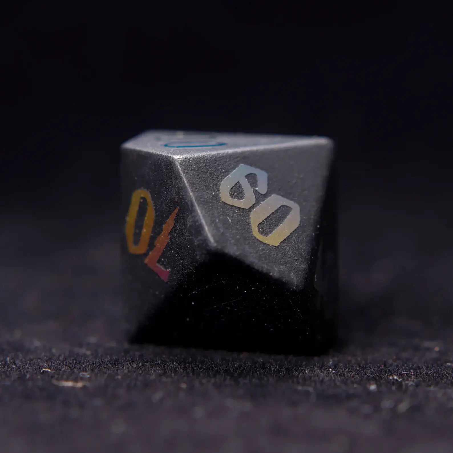 A beautiful Black Obsidian D10 Lightning die, showcasing smooth surfaces and dynamic lightning details, ideal for role-playing games.