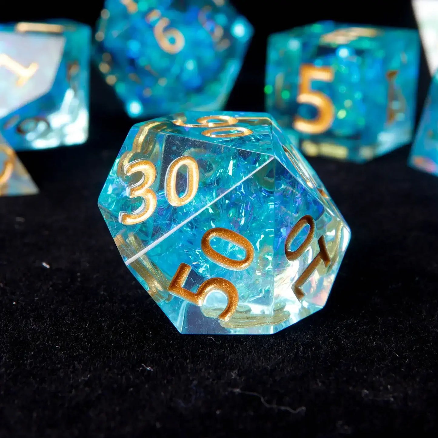 A vibrant Blue Lightning  D% die showcasing electric blue lightning patterns, ideal for adding flair to your D&D game.