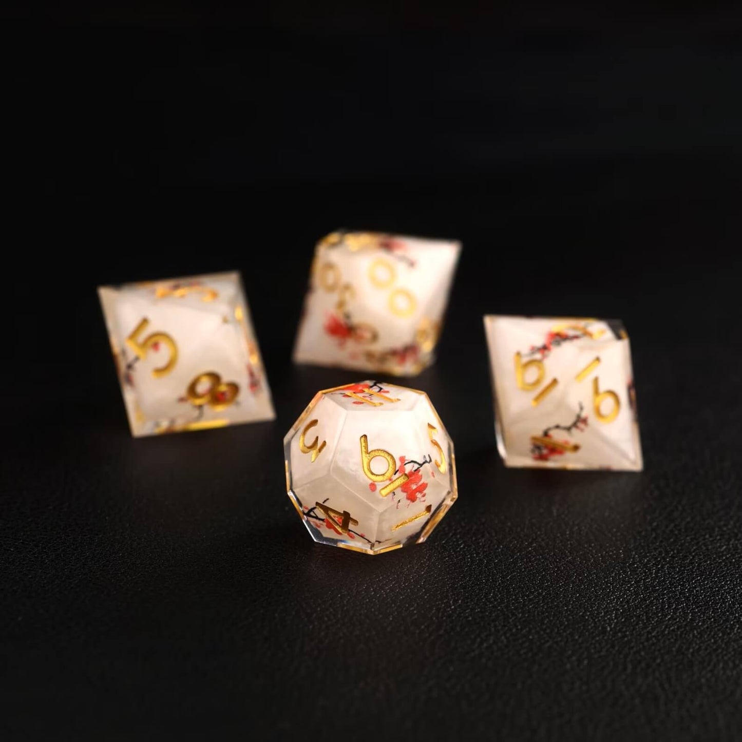 The D12 die from the Botanical Floral D&D Dice Set, with floral details beautifully embedded in high-quality resin.