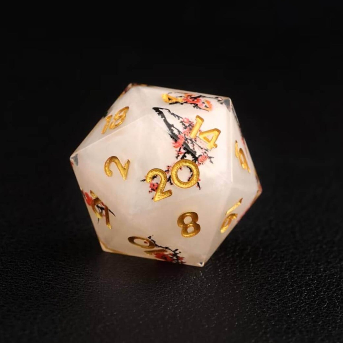 D20 die from the Botanical Floral D&D Dice Set, featuring intricate floral designs that bring nature’s magic to your rolls.