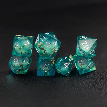 green-copper-liquid-core-dnd-resin-dice-rpg-setup
