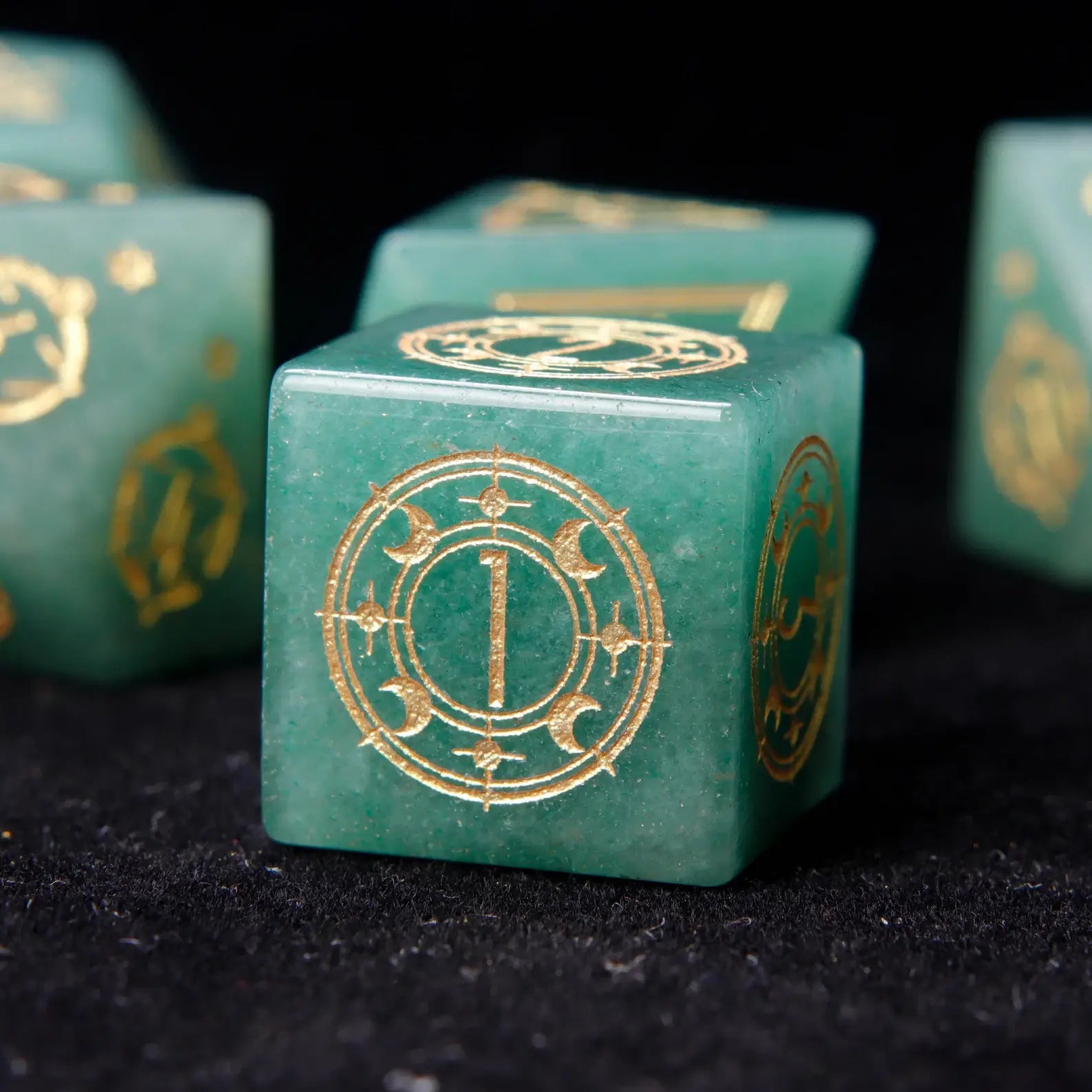 Beautiful Green Jade D8 die with intricate marbled patterns, perfect for adding a touch of elegance to your Dungeons & Dragons set.