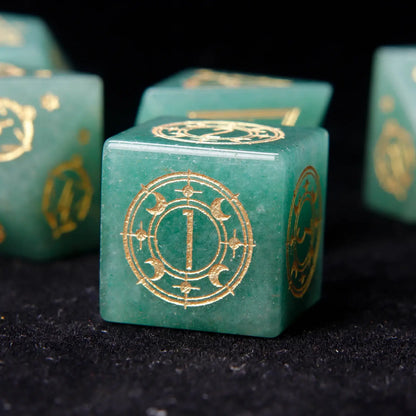 Beautiful Green Jade D8 die with intricate marbled patterns, perfect for adding a touch of elegance to your Dungeons & Dragons set.