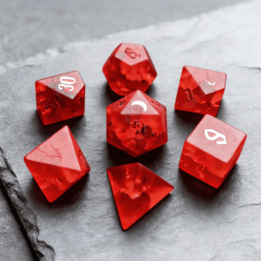 Red Frosted Glass Dice Set for Dungeons and Dragons