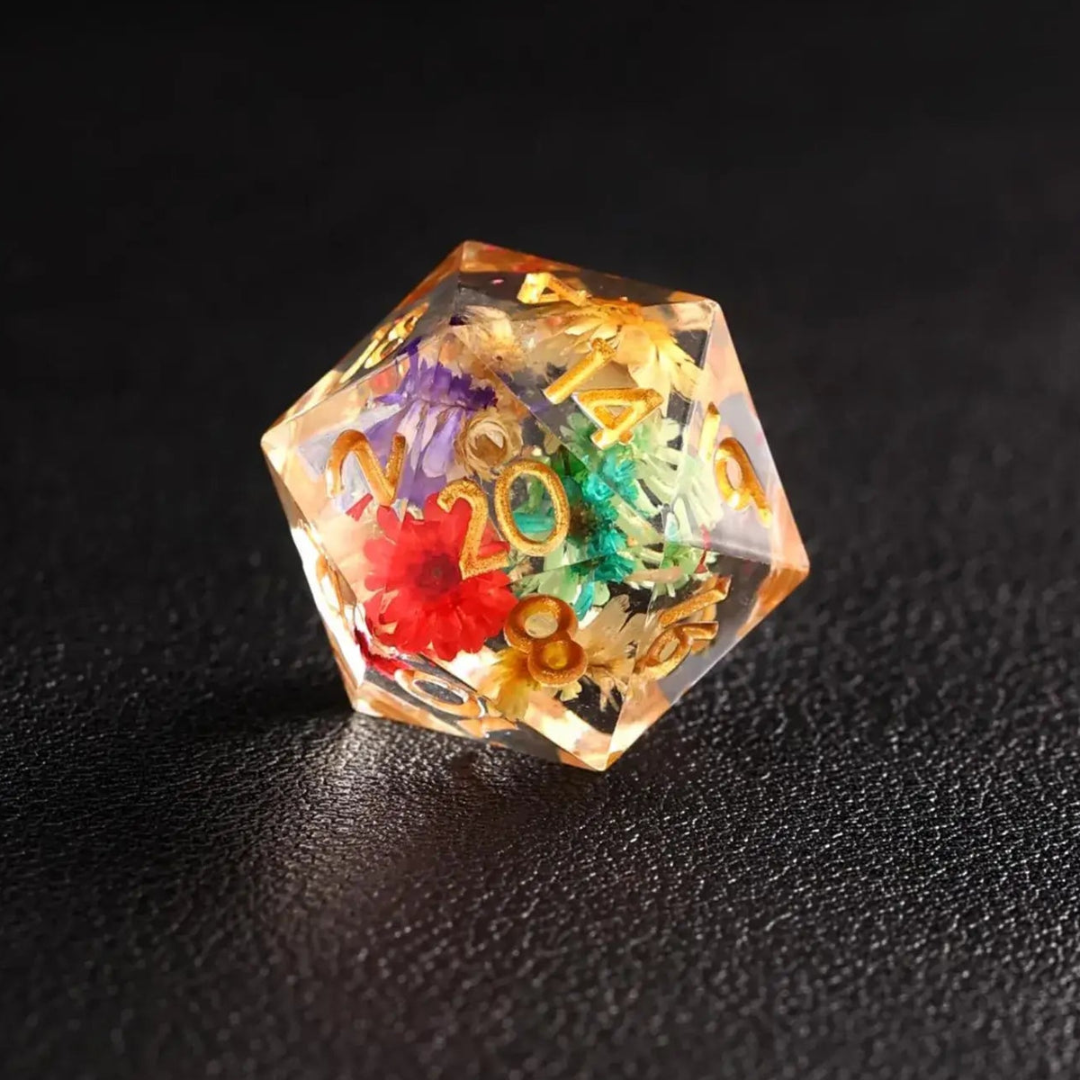 Dés DND En Résine Transparente Avec Fleurs Et Feuilles – Lot De 7 Polyédriques ORUZA