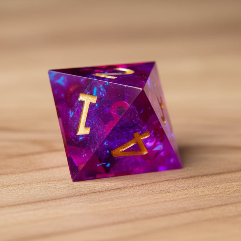 The percentile dice pair (D10 and D00) from the holographic set, displaying matching rainbow effects on a light cream background.