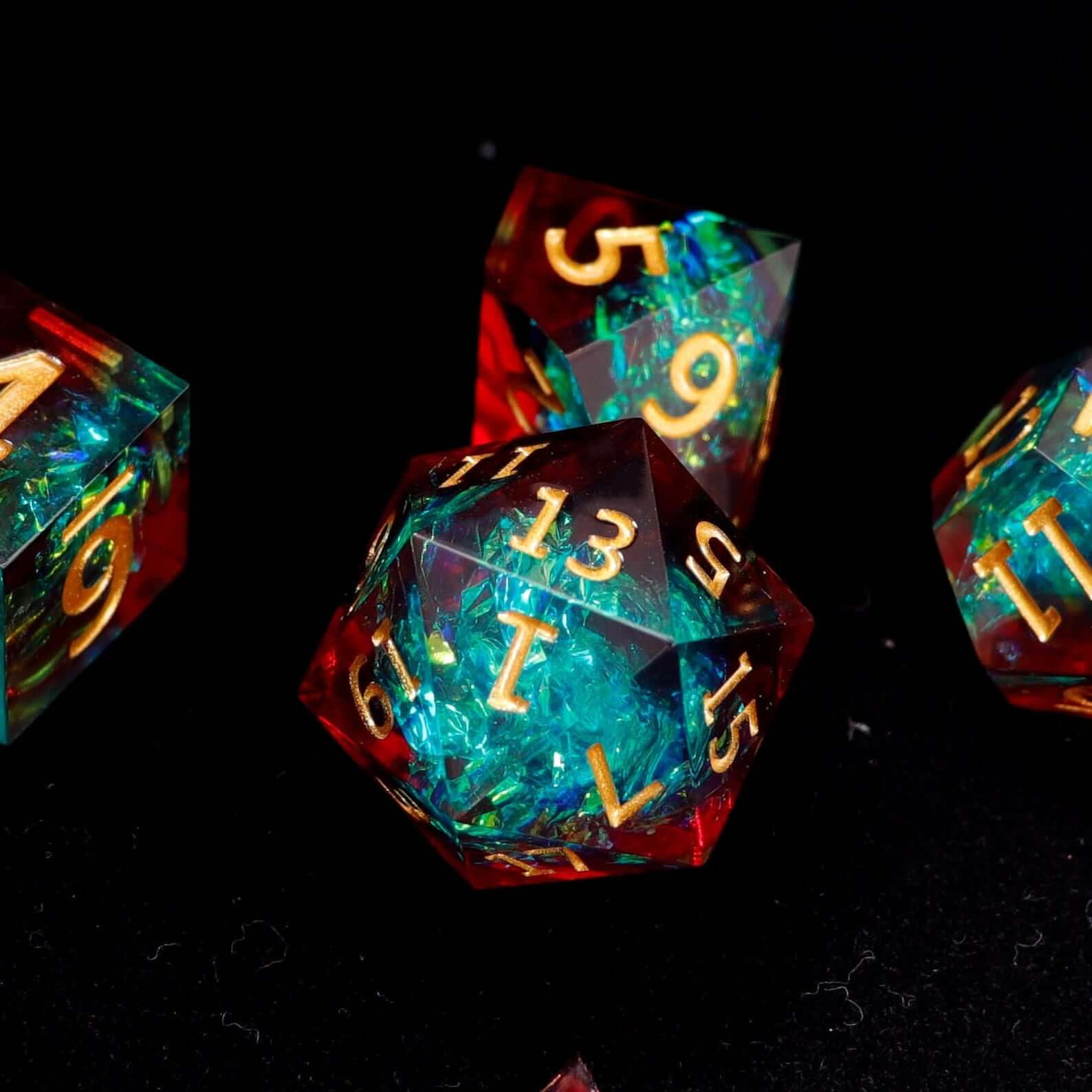 The iconic D20, the most important die in the set. Features large, deeply engraved numbers for decisive rolls.