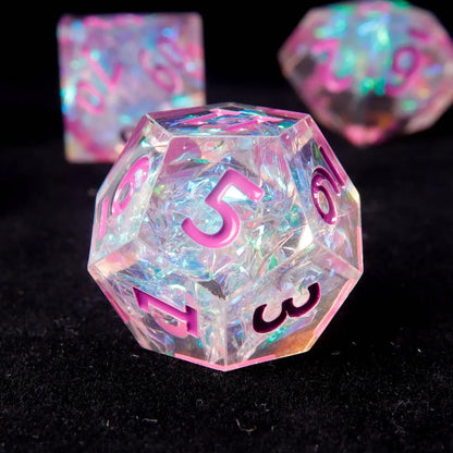 URdice pink purple resin D12 dice with smooth edges, perfect for tabletop RPG and DND adventures
