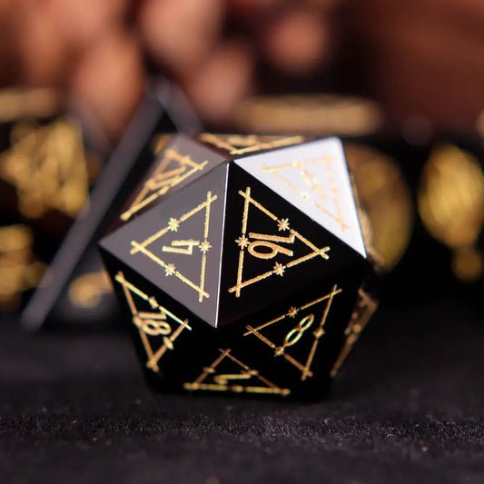 Single hand-carved black Obsidian 
 D20 dice, large polyhedral die with frosted texture and premium feel