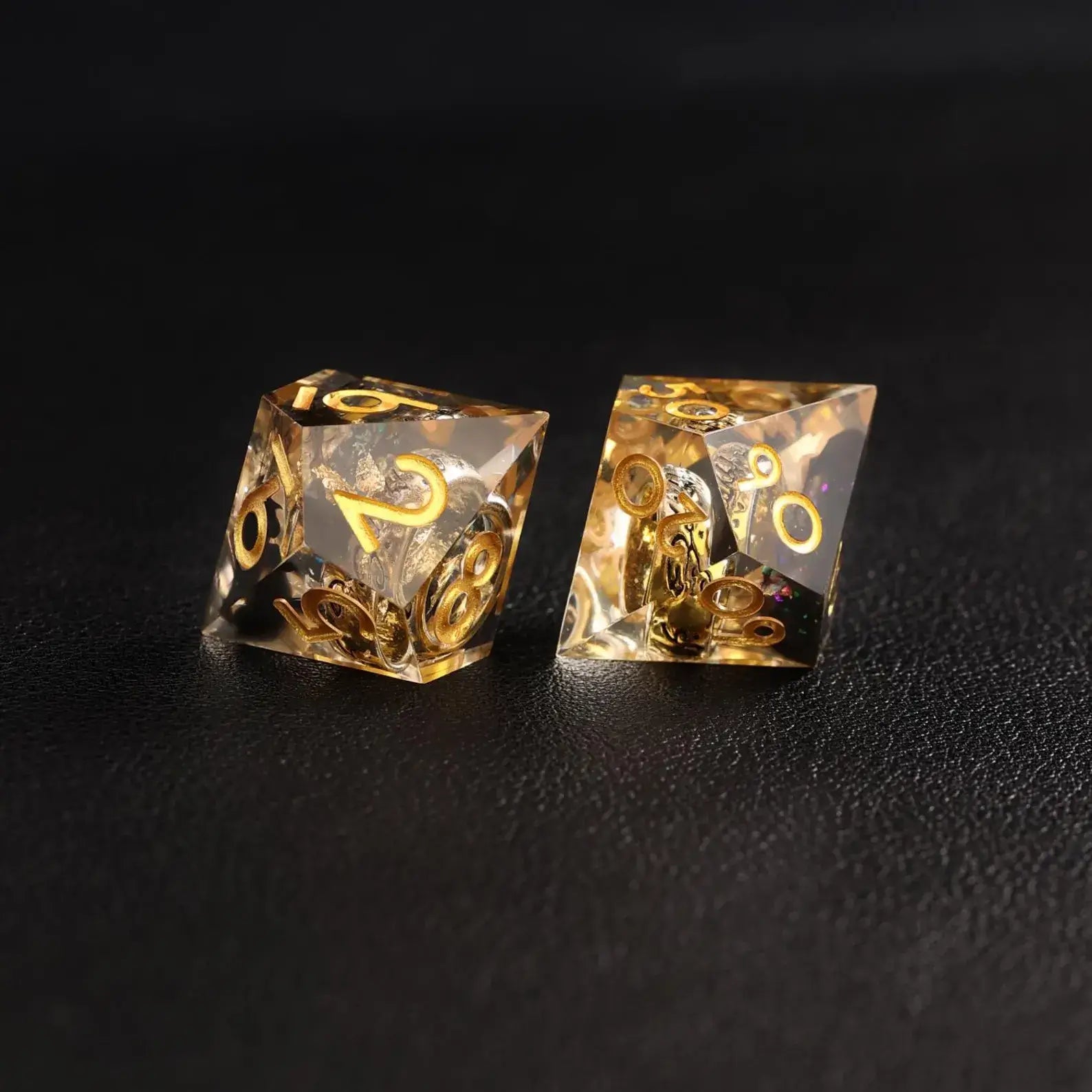 Black Brass Ring D10 and D% resin dice for fate and chance