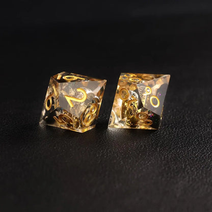 Black Brass Ring D10 and D% resin dice for fate and chance