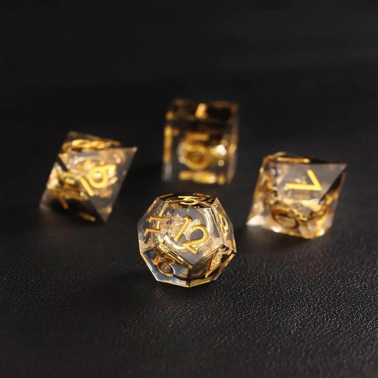 Black Brass Ring D12 resin dice with polished gemstone-like finish