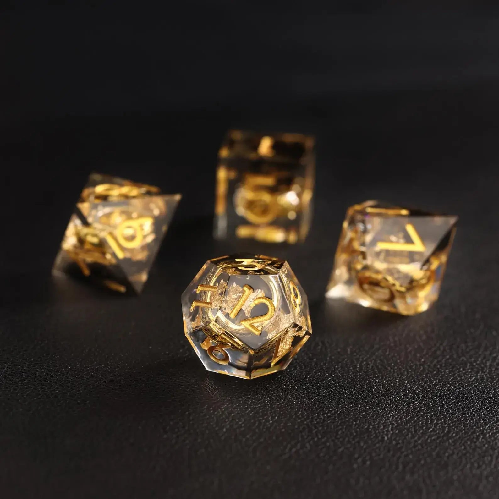 Black Brass Ring D12 resin dice with polished gemstone-like finish