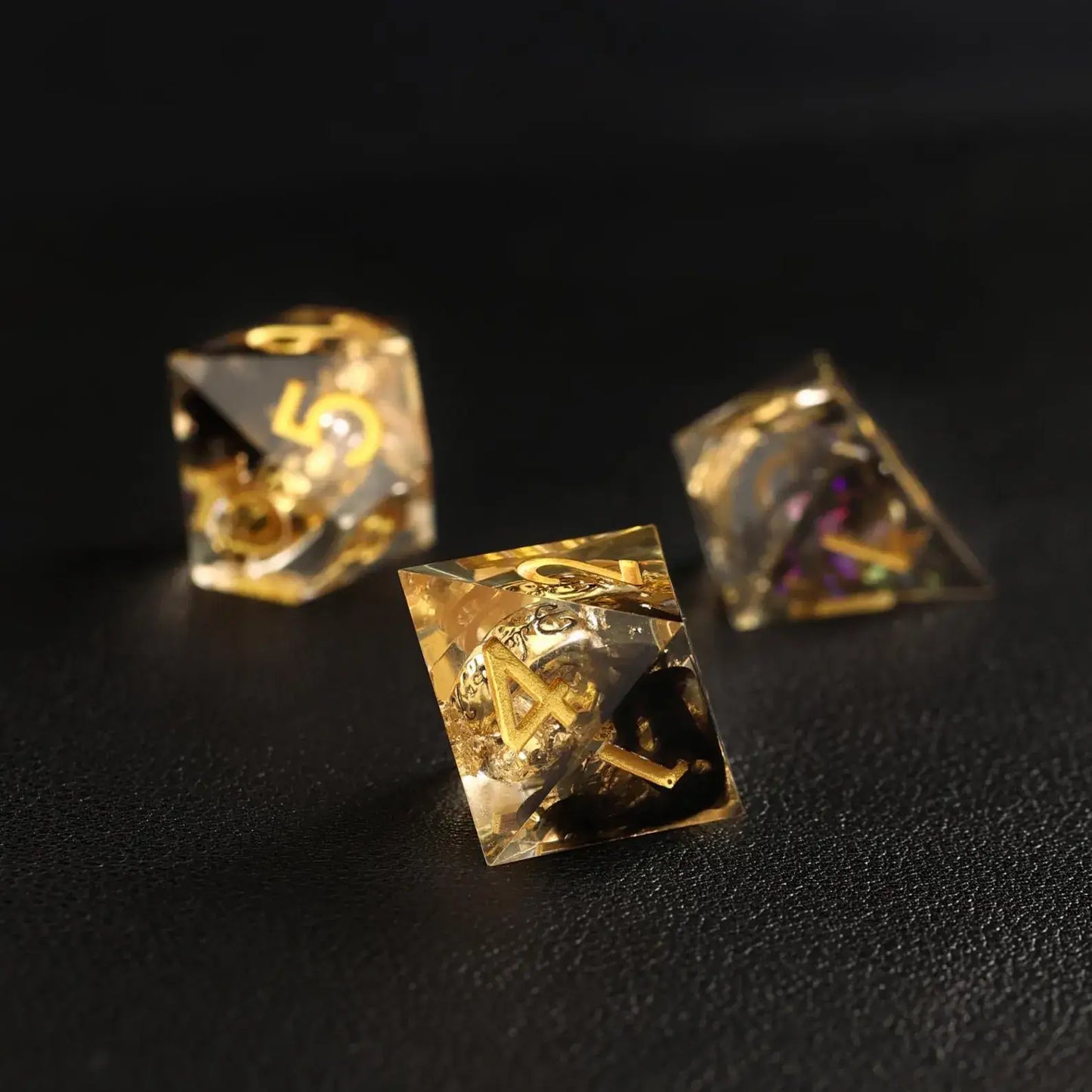 Black Brass Ring D8 resin dice, smooth and balanced for DND