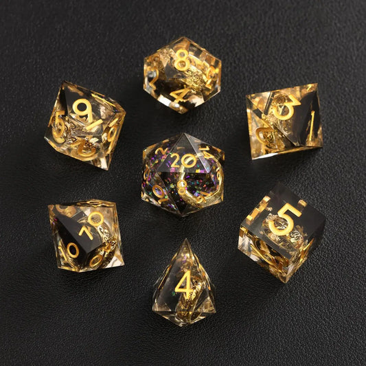 Black Brass Ring DND Resin Dice full 7-piece set for DND and RPG