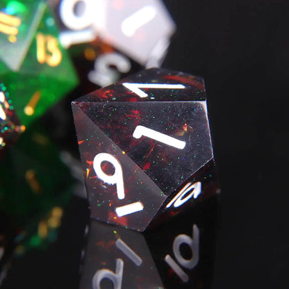 Black Ember D10 dice, handcrafted resin with glowing ember effect