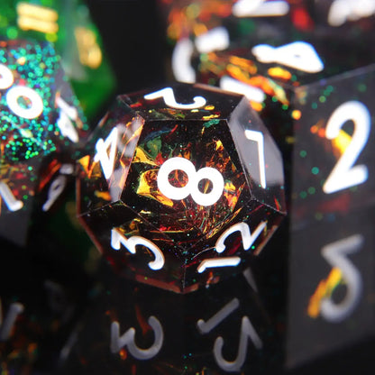 Single Black Ember D6 dice with sharp resin details, isolated on white background