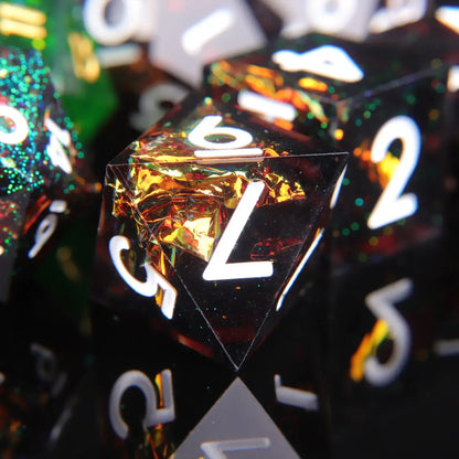 Black Ember D8 dice, translucent resin with fiery red highlights