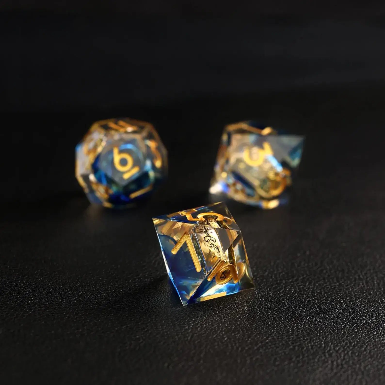 Blue Brass Ring D8 resin dice for DND and tabletop games