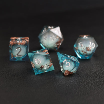 Blue Copper Foil Liquid Core D8 resin dice for precise DND rolls and tabletop games