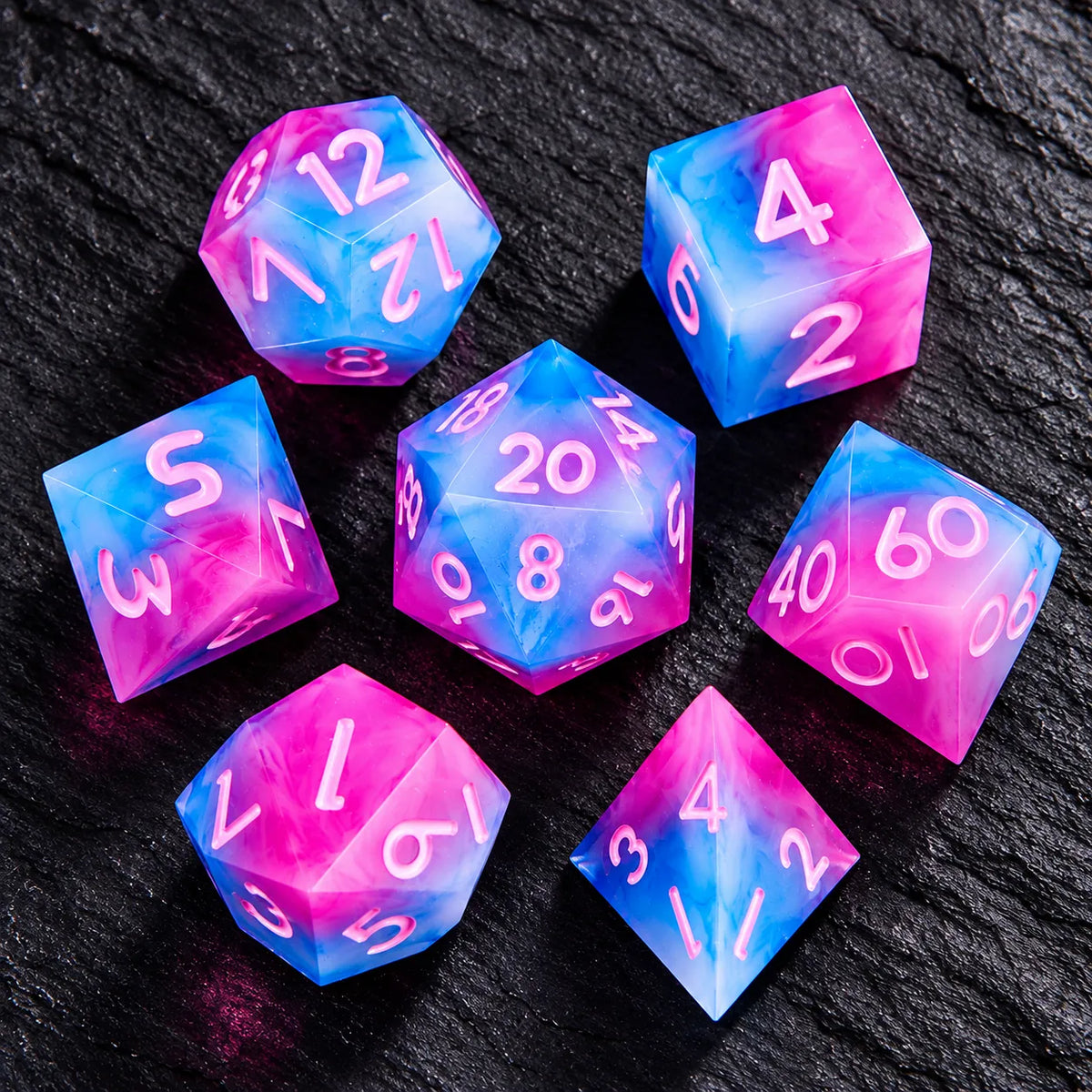 Blue Pink Sharp Edge Resin Dice Set