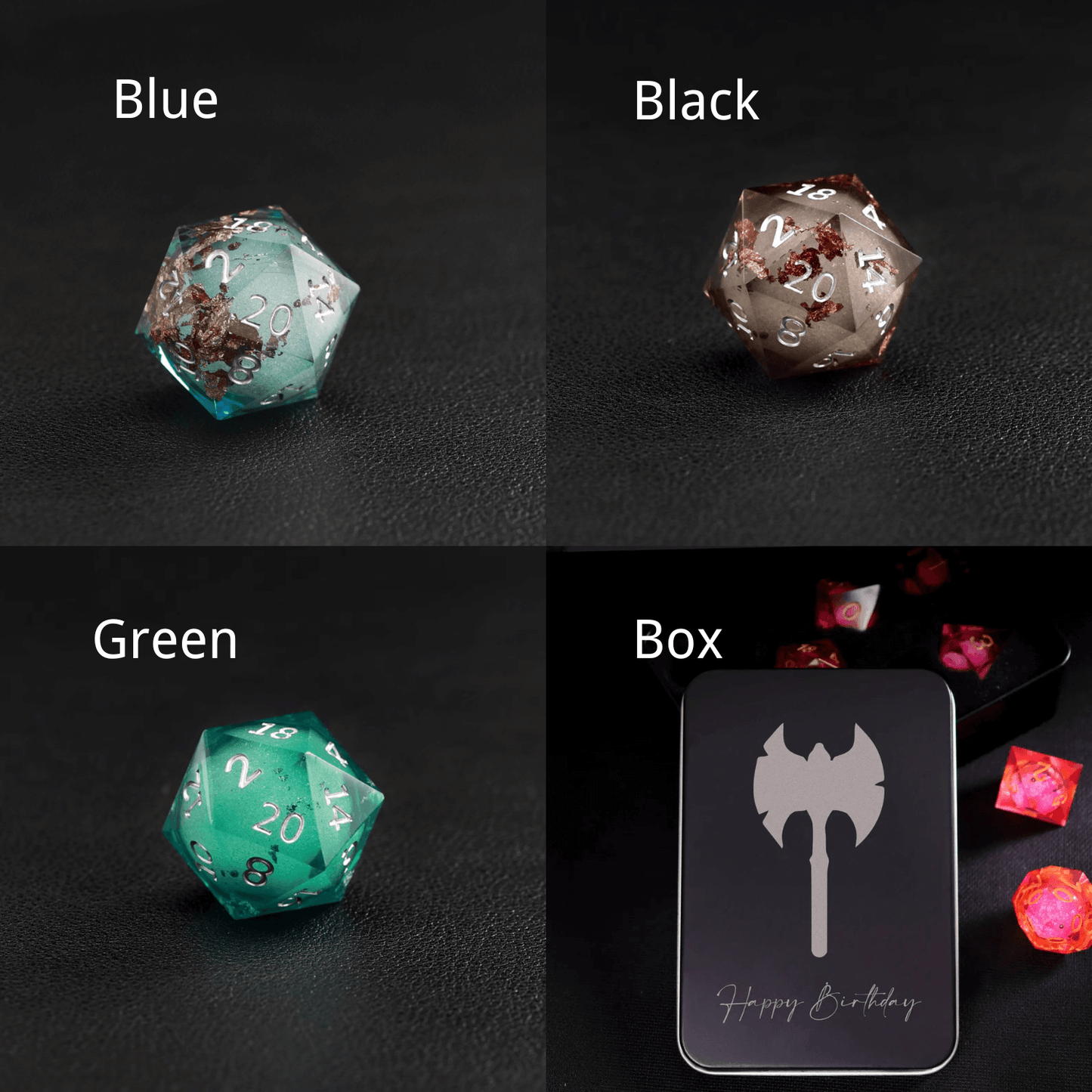 Copper Foil Liquid Core DND Resin Dice 7-piece set with black gift box and bag