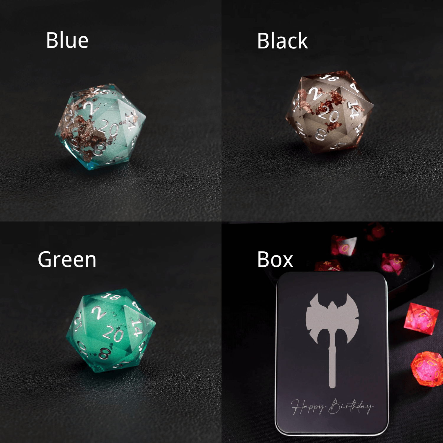 Copper Foil Liquid Core DND Resin Dice 7-piece set with black gift box and bag