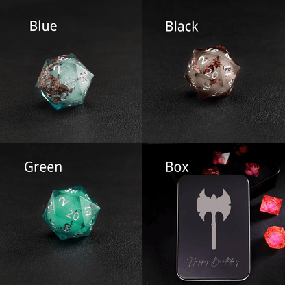 Copper Foil Liquid Core DND Resin Dice 7-piece set with black gift box and bag