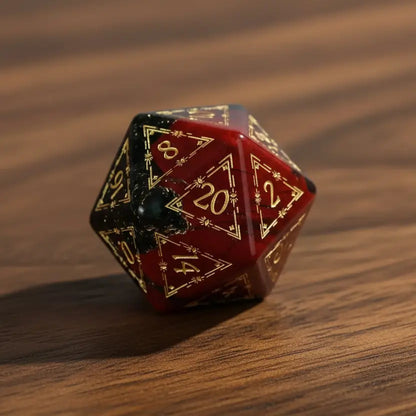 D20 from the Gemstone Engraved Dice Set, showing custom text or symbol engraved on one face