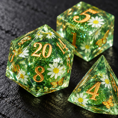 Green Daisy Resin DND Dice Set