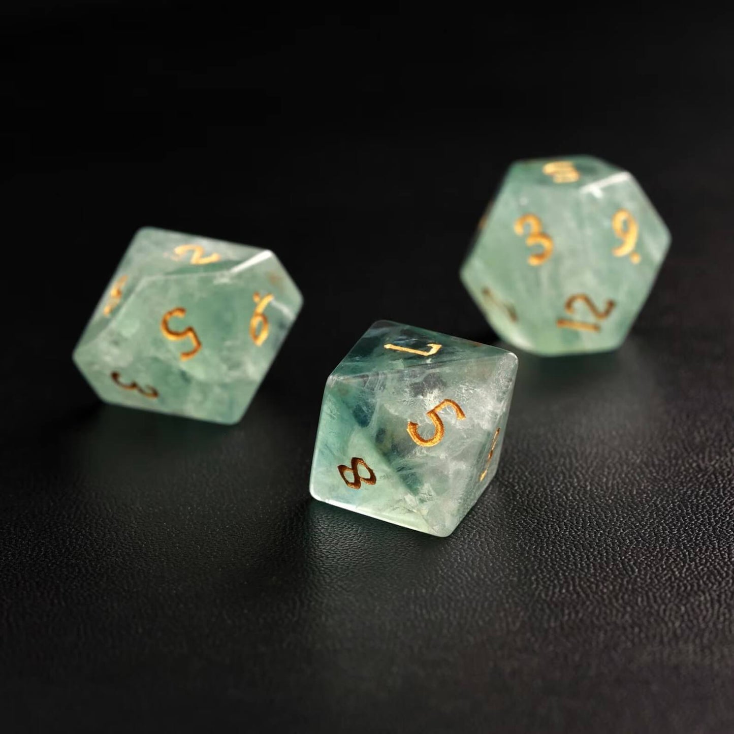 Close-up view of the crisp, legible numbering and the highly detailed, sharp edges of the DND dice.