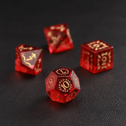 Red Garnet D12 RPG dice focused on the unique facets and rich deep color, perfect for Dungeons & Dragons campaigns.
