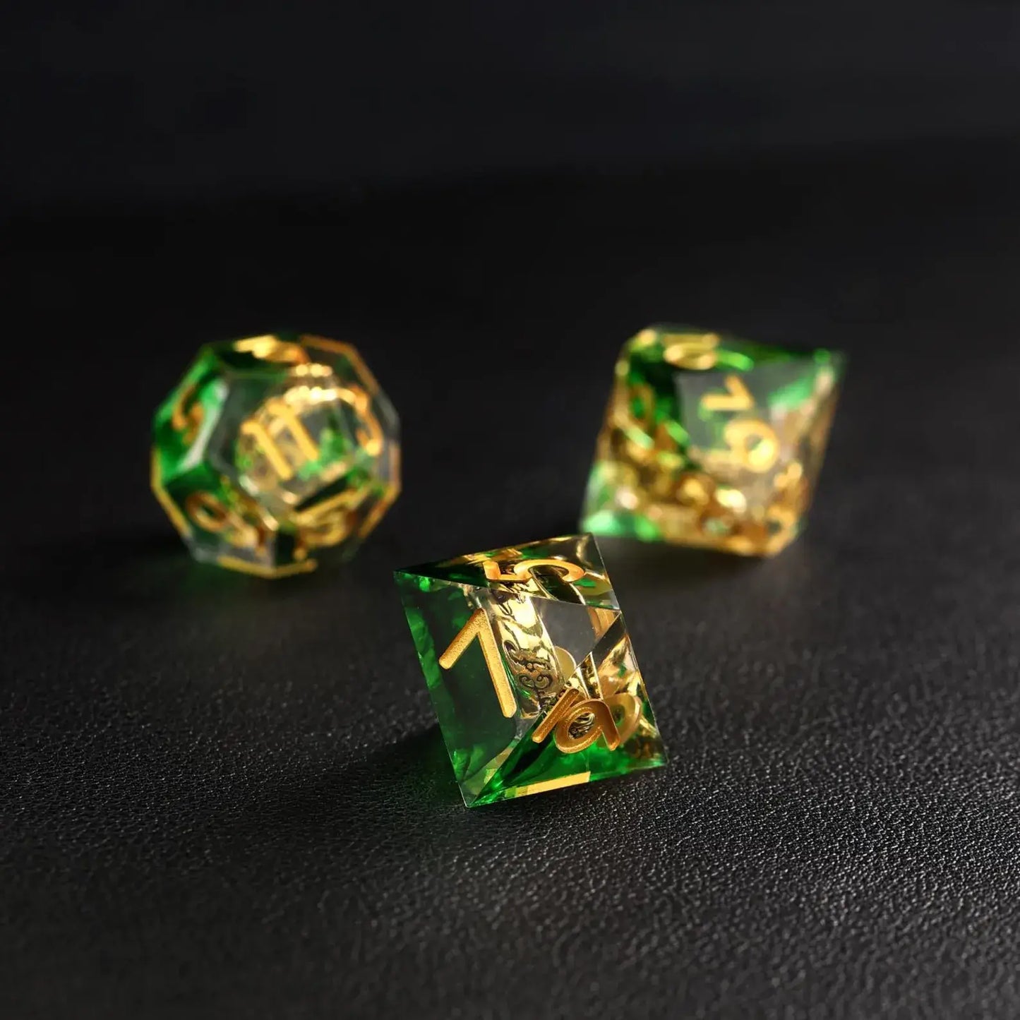 Green Blue Brass Ring D8 resin dice for DND and tabletop games, SKU R-72