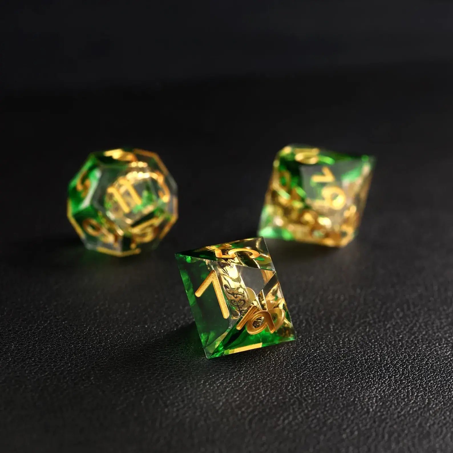 Green Blue Brass Ring D8 resin dice for DND and tabletop games, SKU R-72