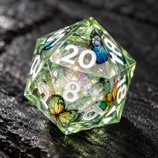 Green Butterfly Sharp Edge Resin DND Dice Set