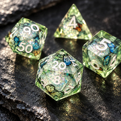Green Butterfly Sharp Edge Resin DND Dice Set