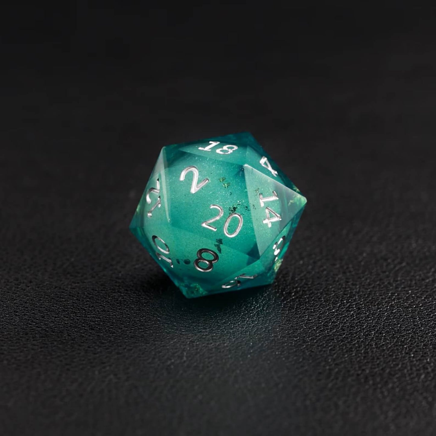 Green Copper Foil Liquid Core D20 resin dice, sharp edges for accurate DND rolls
